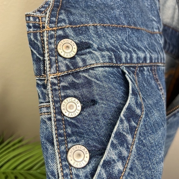 NWOT American Eagle Denim Overall Dress Skirt Small Blue Destroyed Hem Zipper - Picture 5 of 9